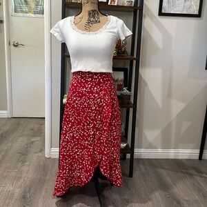Red & white Wrap Skirt